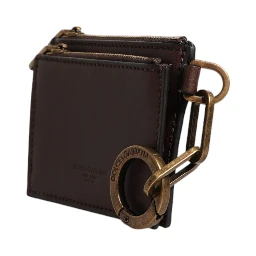 Brown Leather Zip Logo Keyring Coin Purse Keyring Wallet