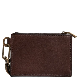 Brown Leather Zip Logo Keyring Coin Purse Keyring Wallet