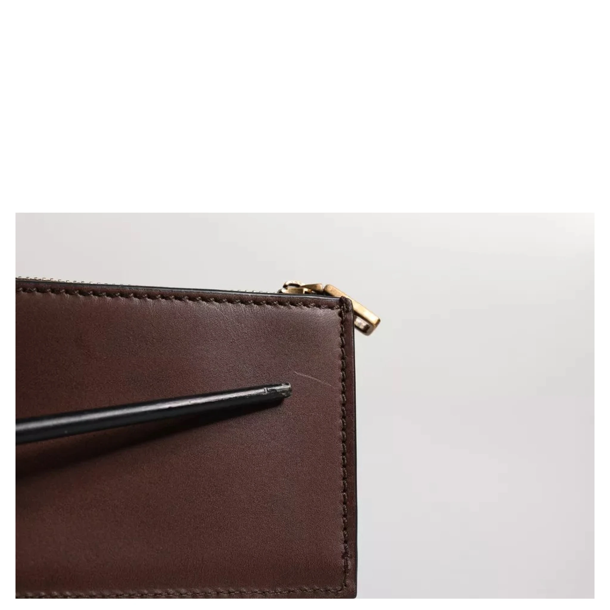 Brown Leather Zip Logo Keyring Coin Purse Keyring Wallet