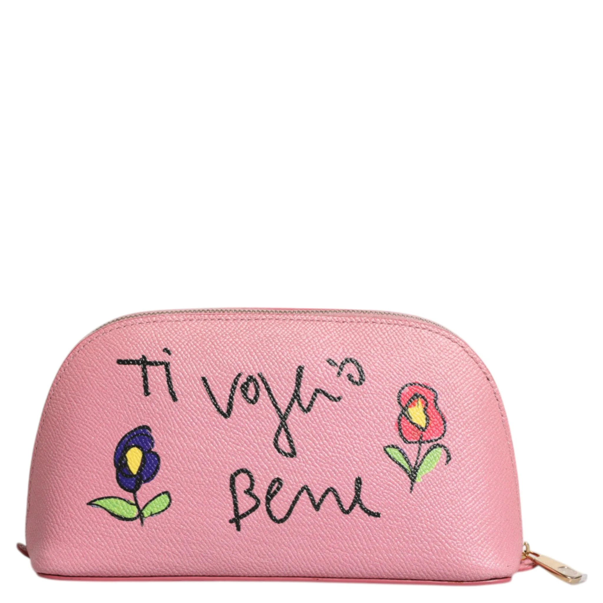 Pink Leather DG Logo Zip Around Hand Purse Pouch Wallet