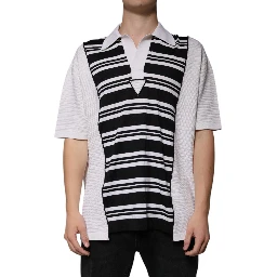 Black White Stripes Collared Polo T-shirt