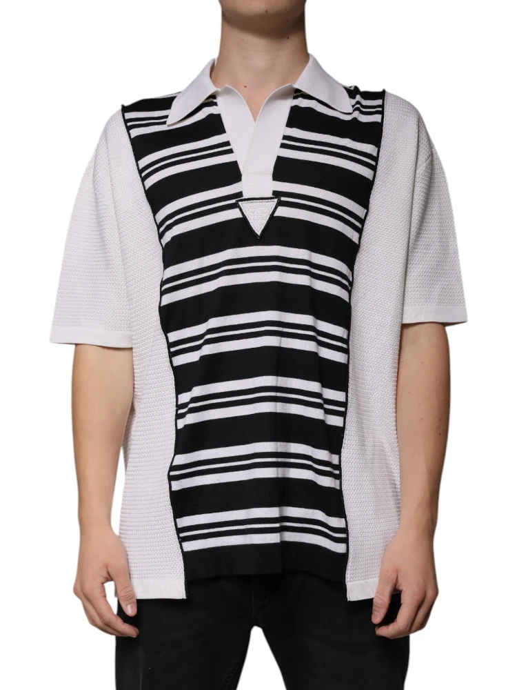 Black White Stripes Collared Polo T-shirt