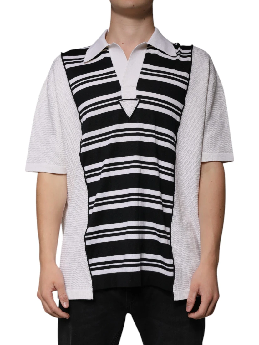 Black White Stripes Collared Polo T-shirt