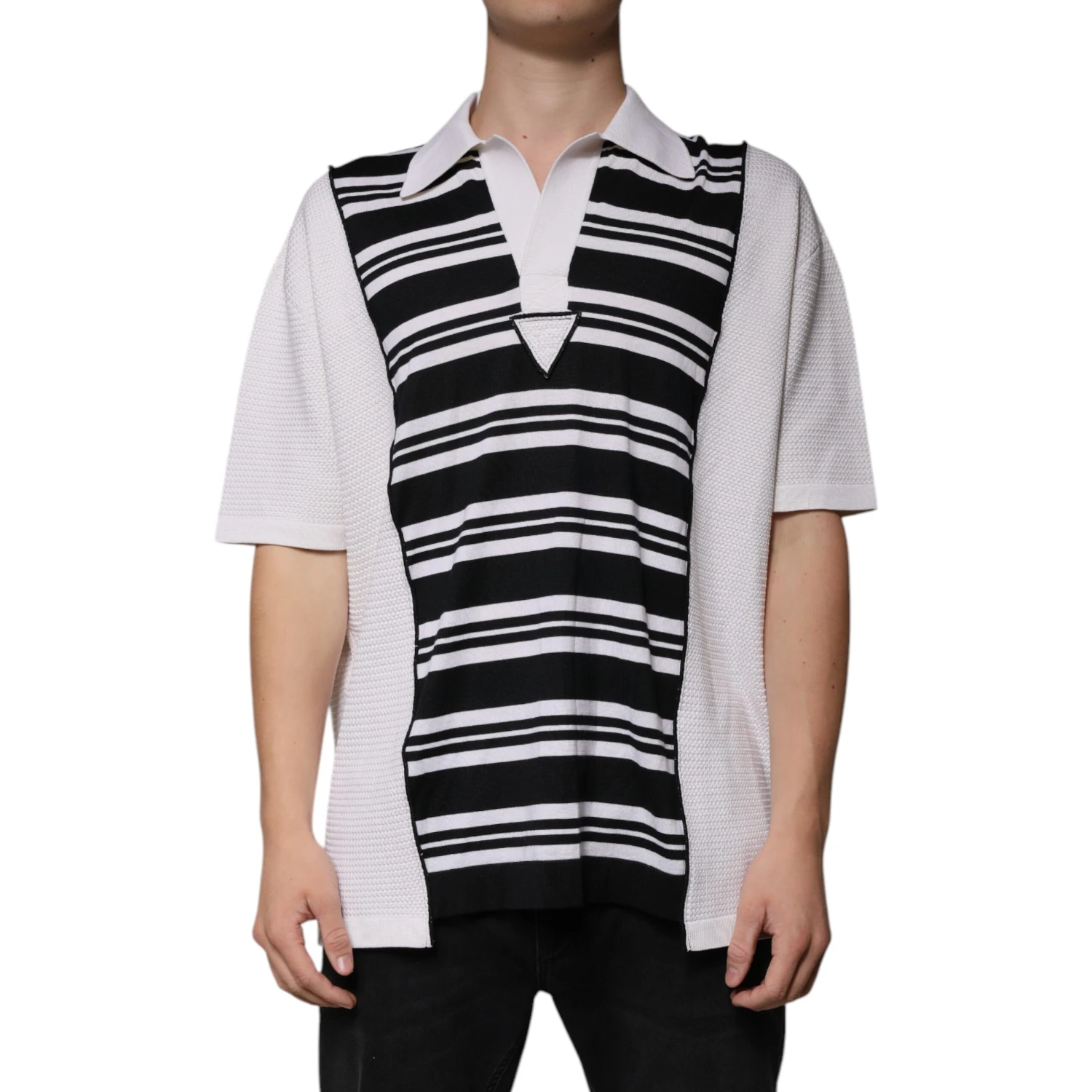 Black White Stripes Collared Polo T-shirt
