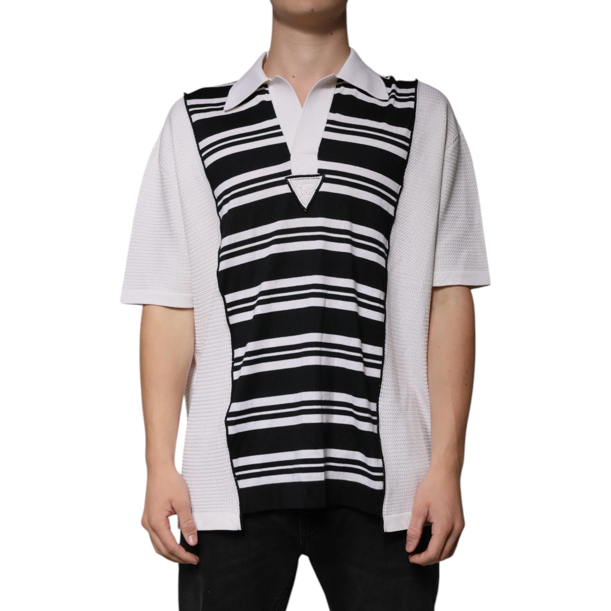 Black White Stripes Collared Polo T-shirt