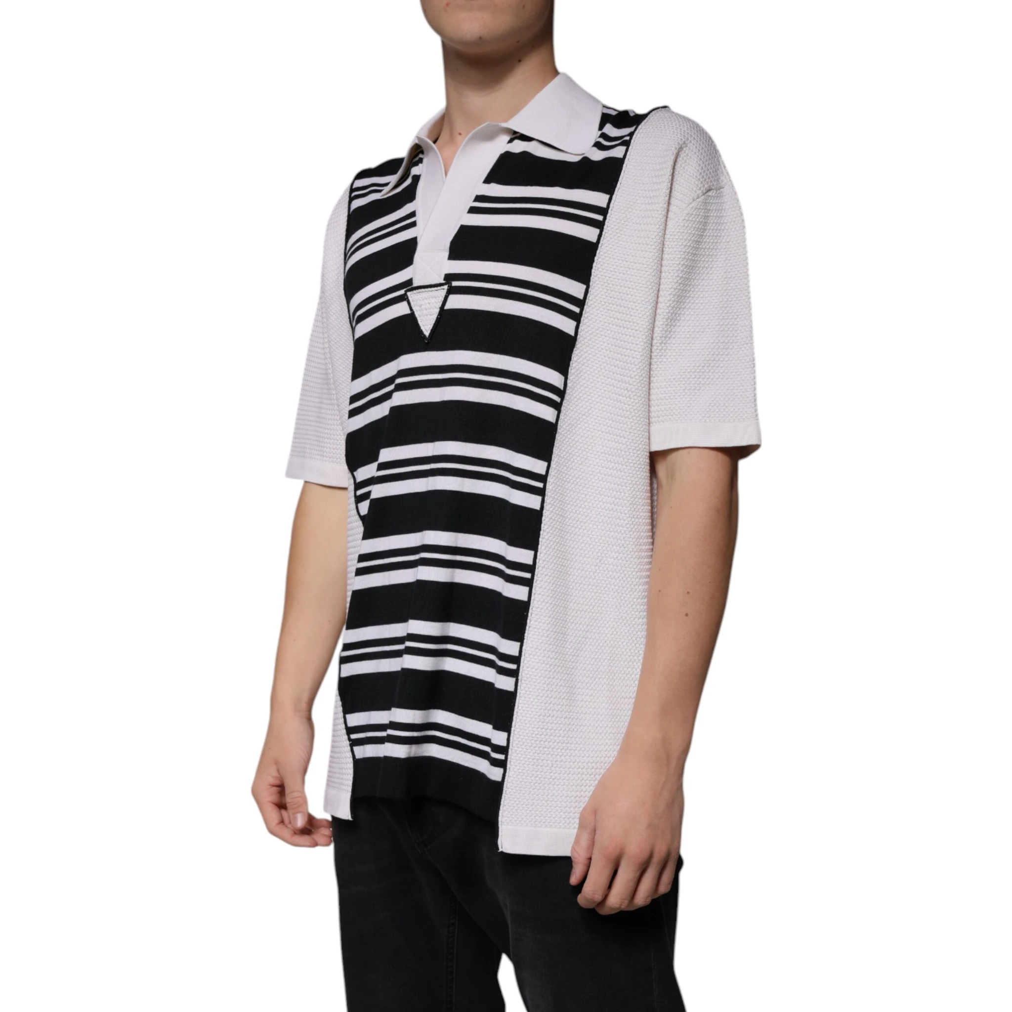 Black White Stripes Collared Polo T-shirt