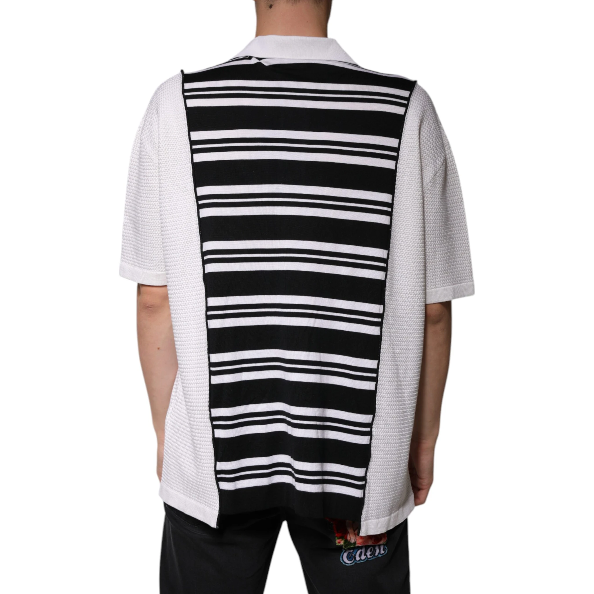 Black White Stripes Collared Polo T-shirt