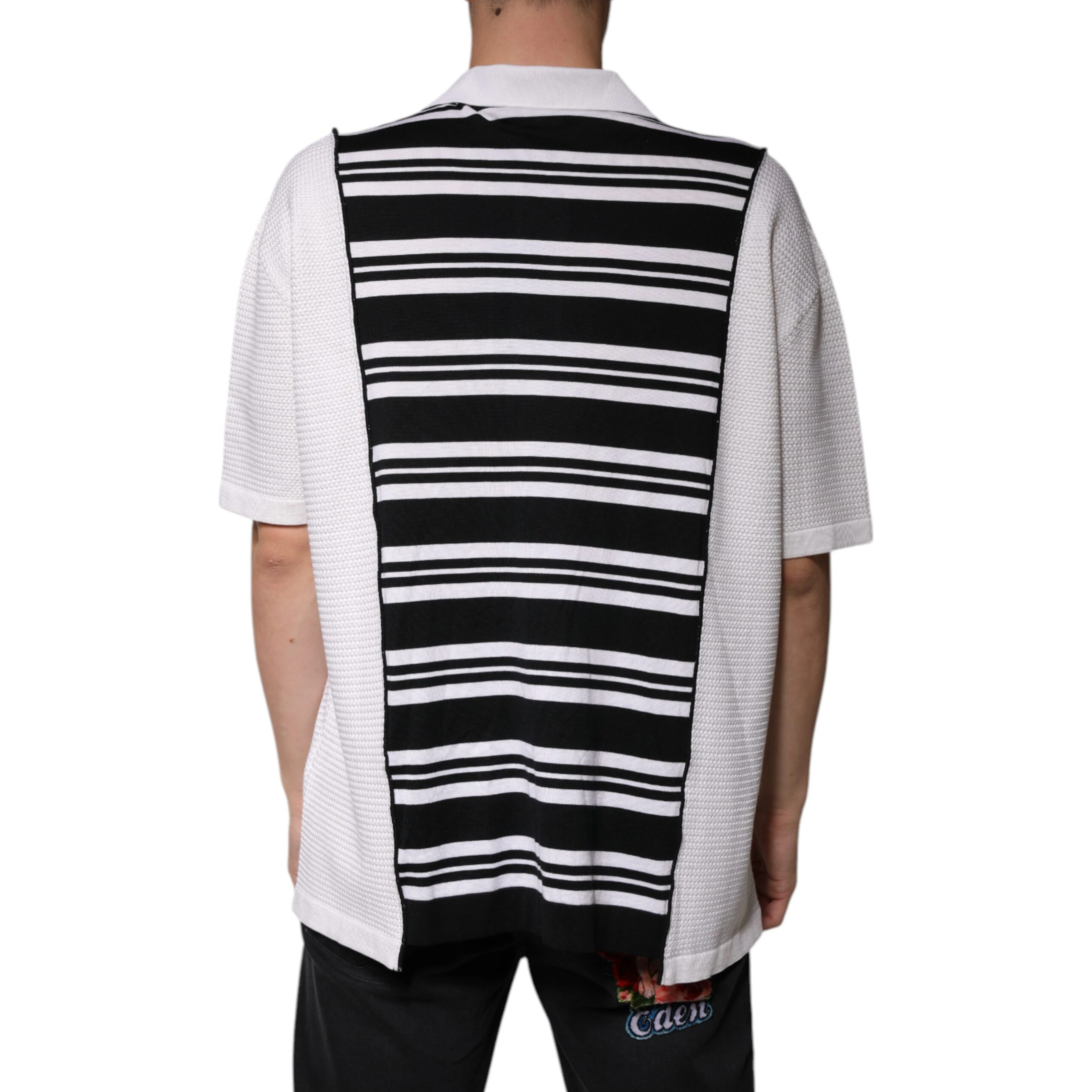 Black White Stripes Collared Polo T-shirt