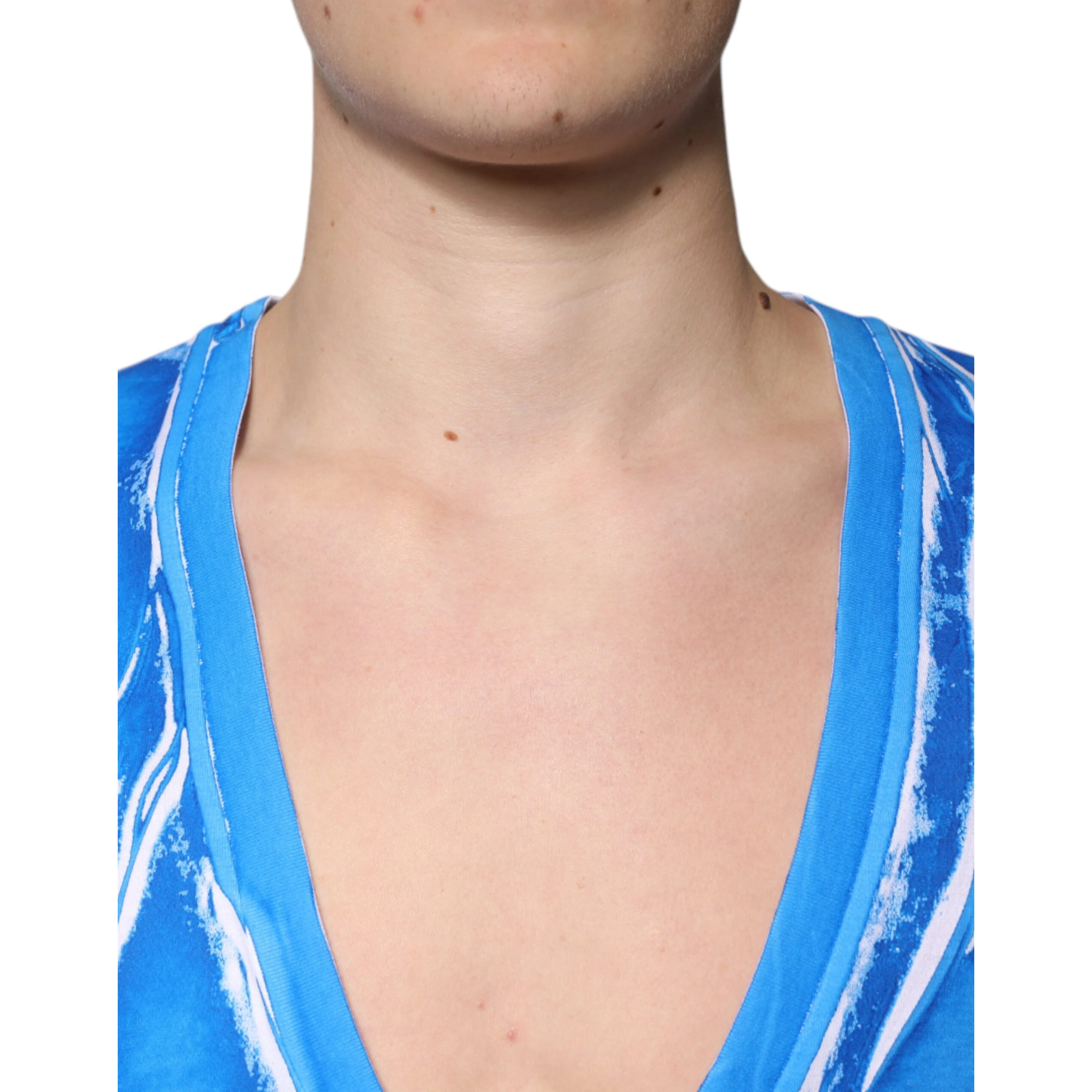 Blue Cotton V-neck Short Sleeves T-shirt