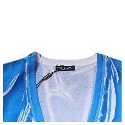 Blue Cotton V-neck Short Sleeves T-shirt
