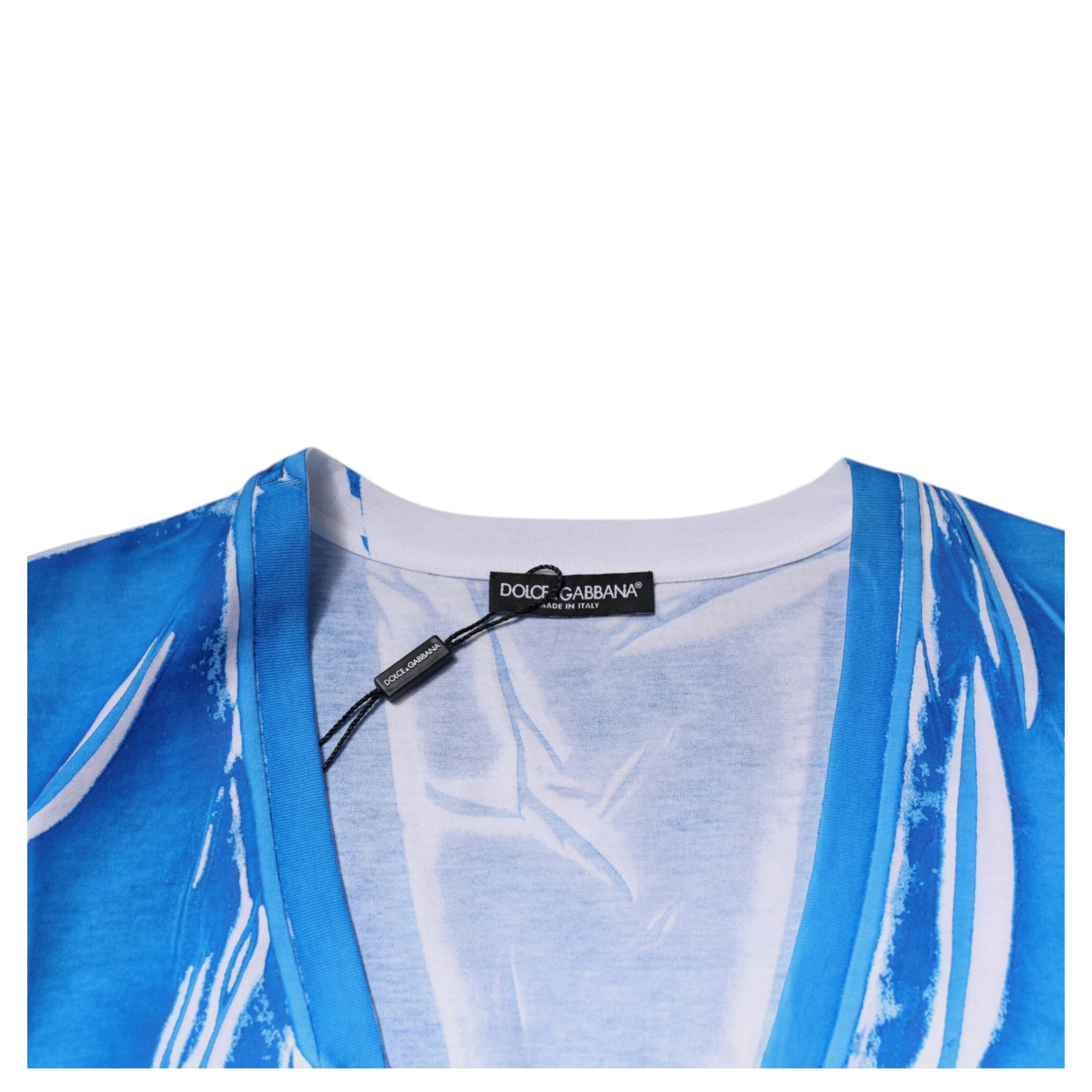 Blue Cotton V-neck Short Sleeves T-shirt
