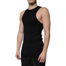 Black Cotton Sleeveless Round Neck Tank T-shirt