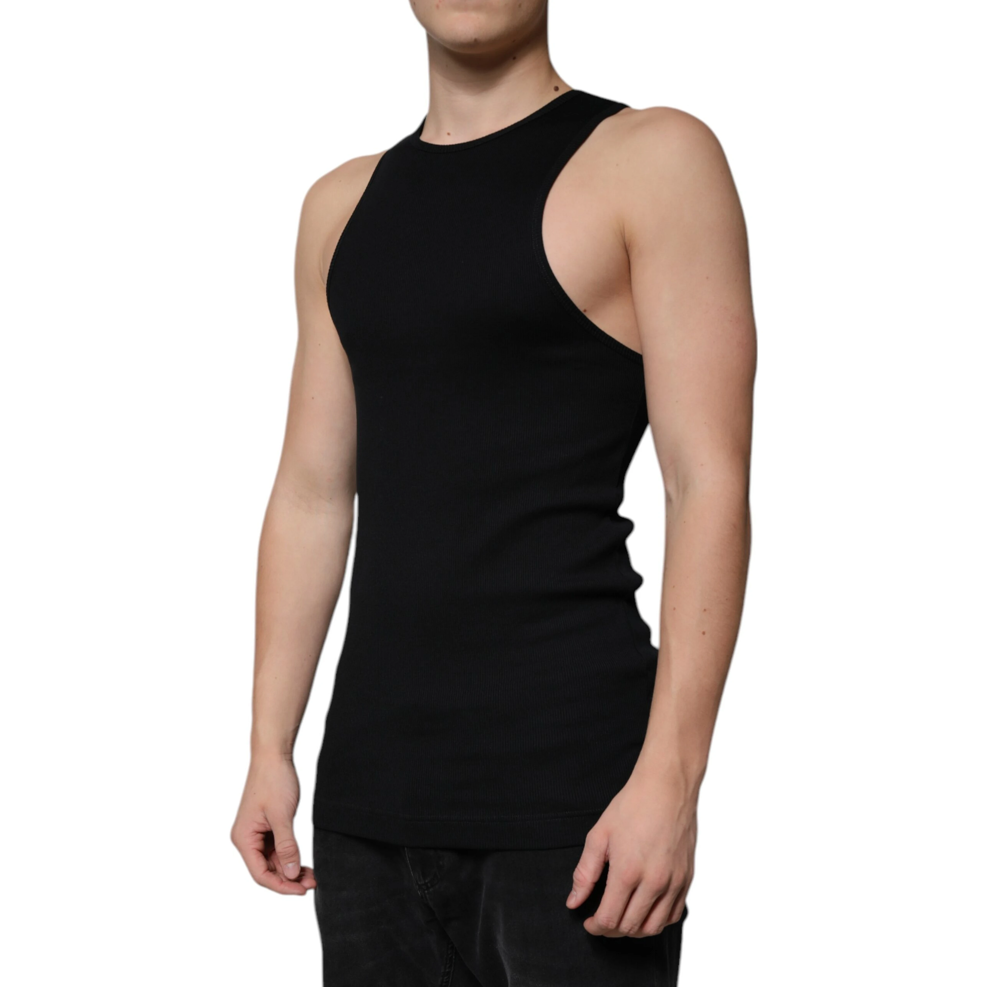 Black Cotton Sleeveless Round Neck Tank T-shirt