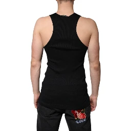 Black Cotton Sleeveless Round Neck Tank T-shirt