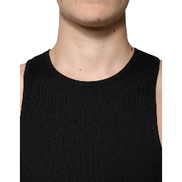 Black Cotton Sleeveless Round Neck Tank T-shirt