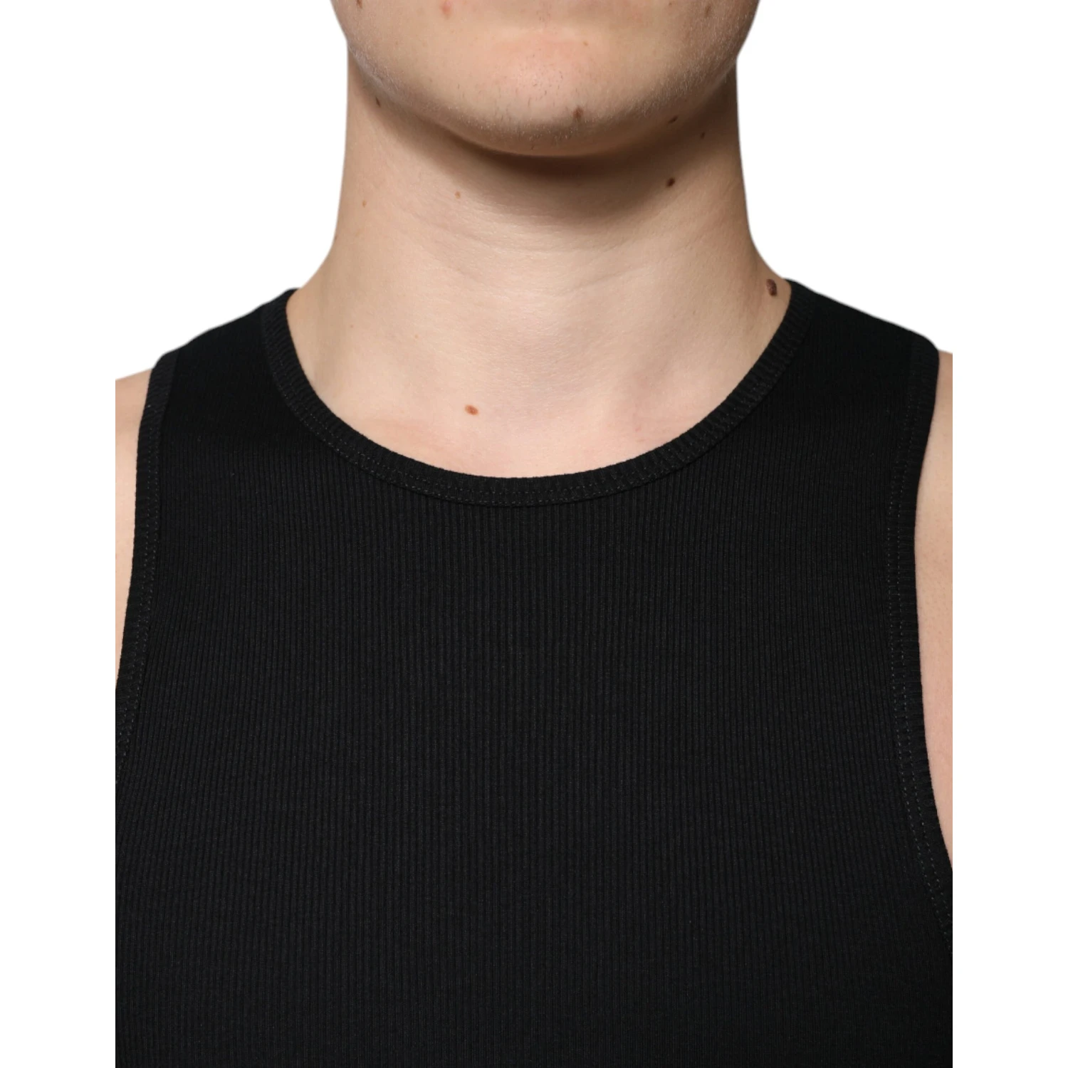 Black Cotton Sleeveless Round Neck Tank T-shirt