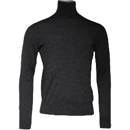Gray Wool Knit Turtleneck Pullover Sweater