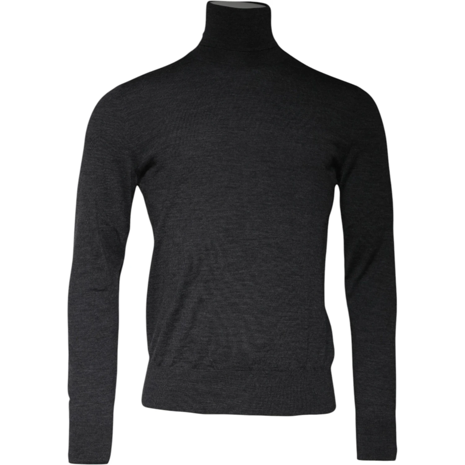 Gray Wool Knit Turtleneck Pullover Sweater