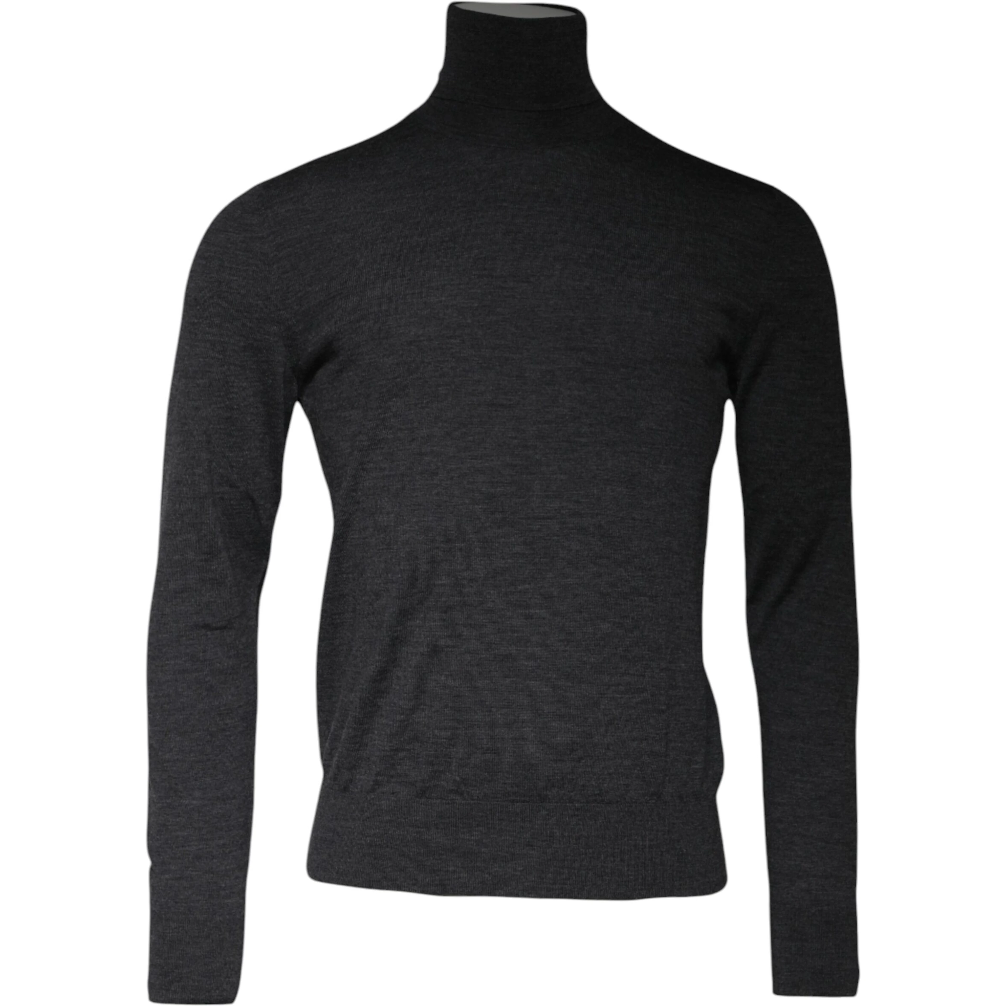 Gray Wool Knit Turtleneck Pullover Sweater