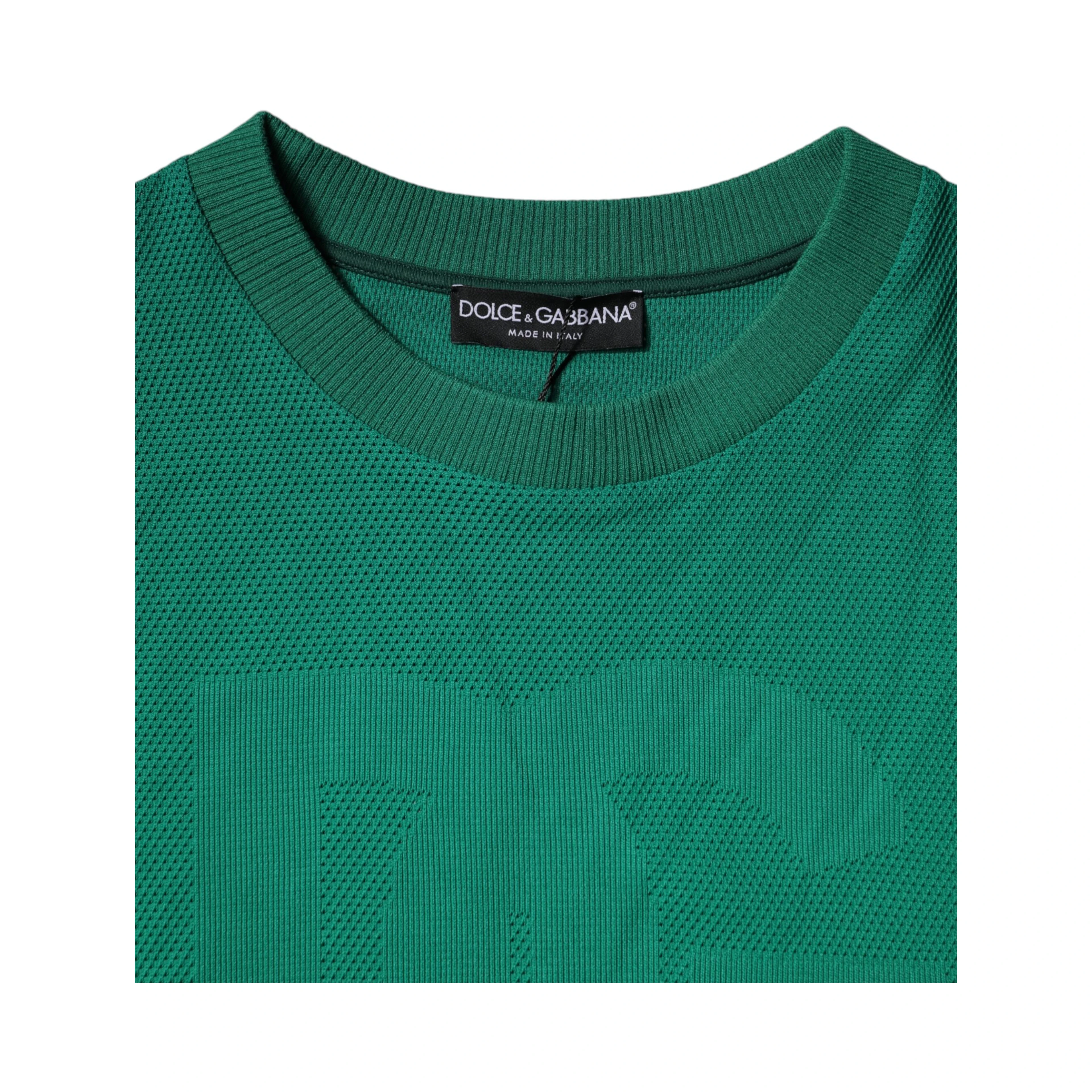 Green Logo Nylon Crew Neck Pullover Sweater