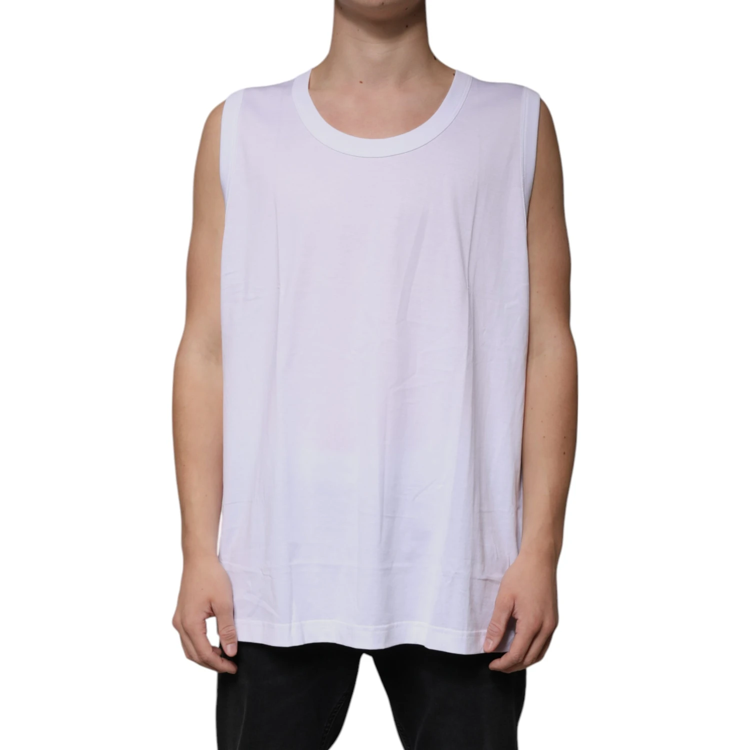 White Cotton Sleeveless Round Neck Tank T-shirt