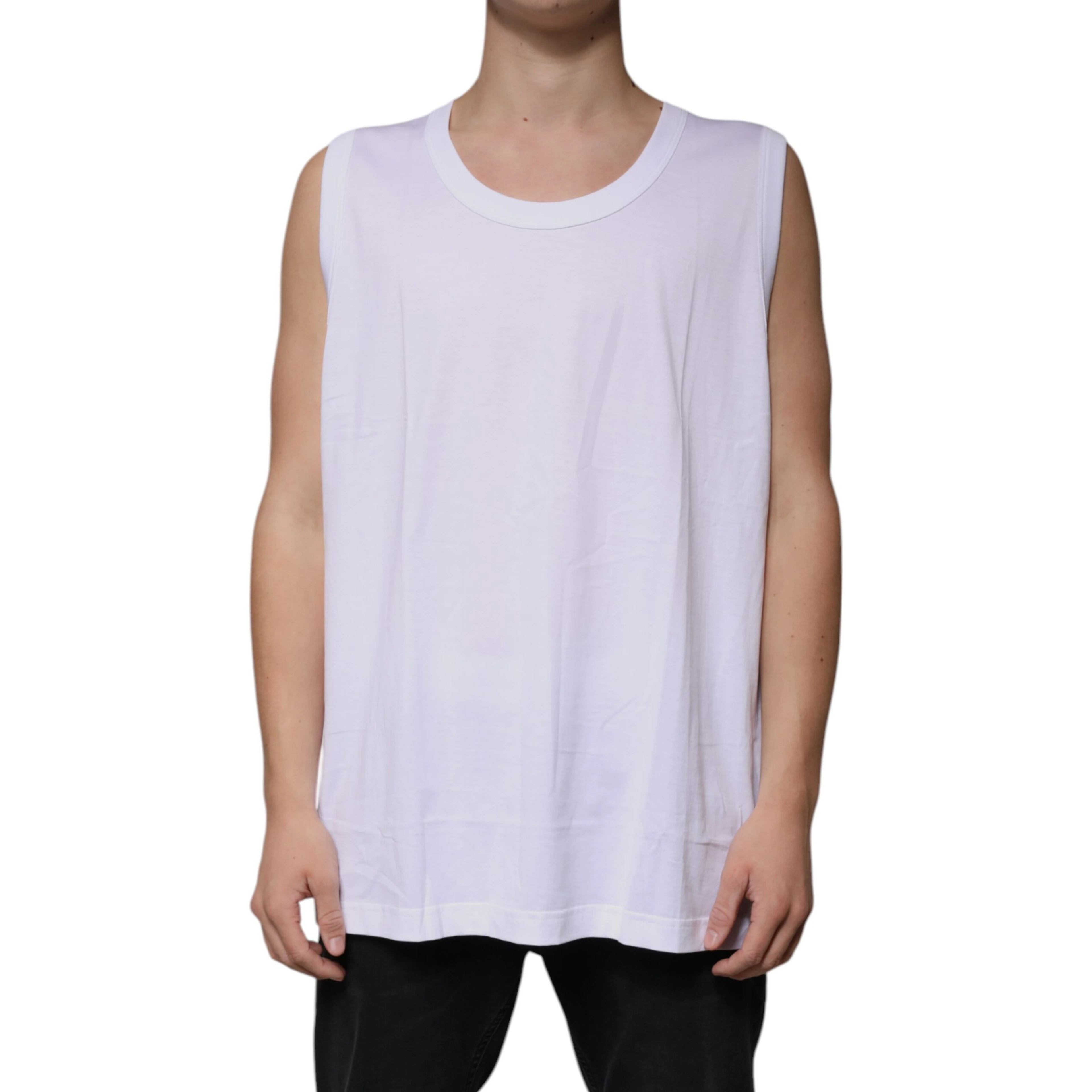 White Cotton Sleeveless Round Neck Tank T-shirt