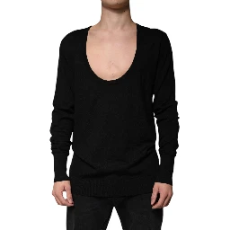 Black Wool Round Neck Pullover Sweater