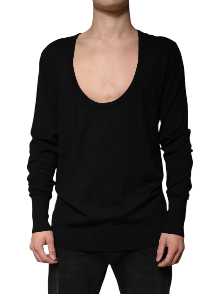 Black Wool Round Neck Pullover Sweater alternative