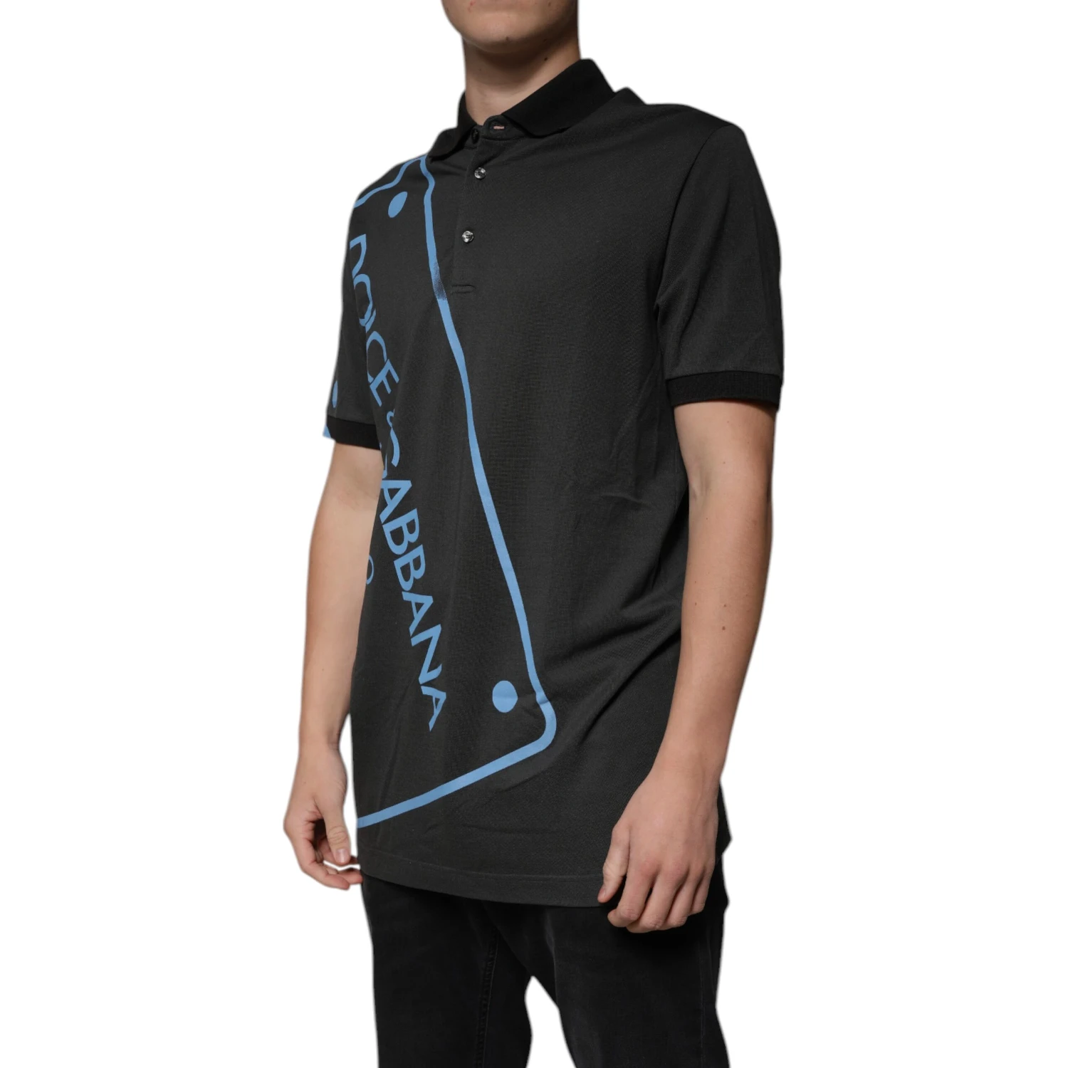 Black Logo Print Collared Cotton Polo T-shirt