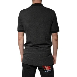 Black Logo Print Collared Cotton Polo T-shirt
