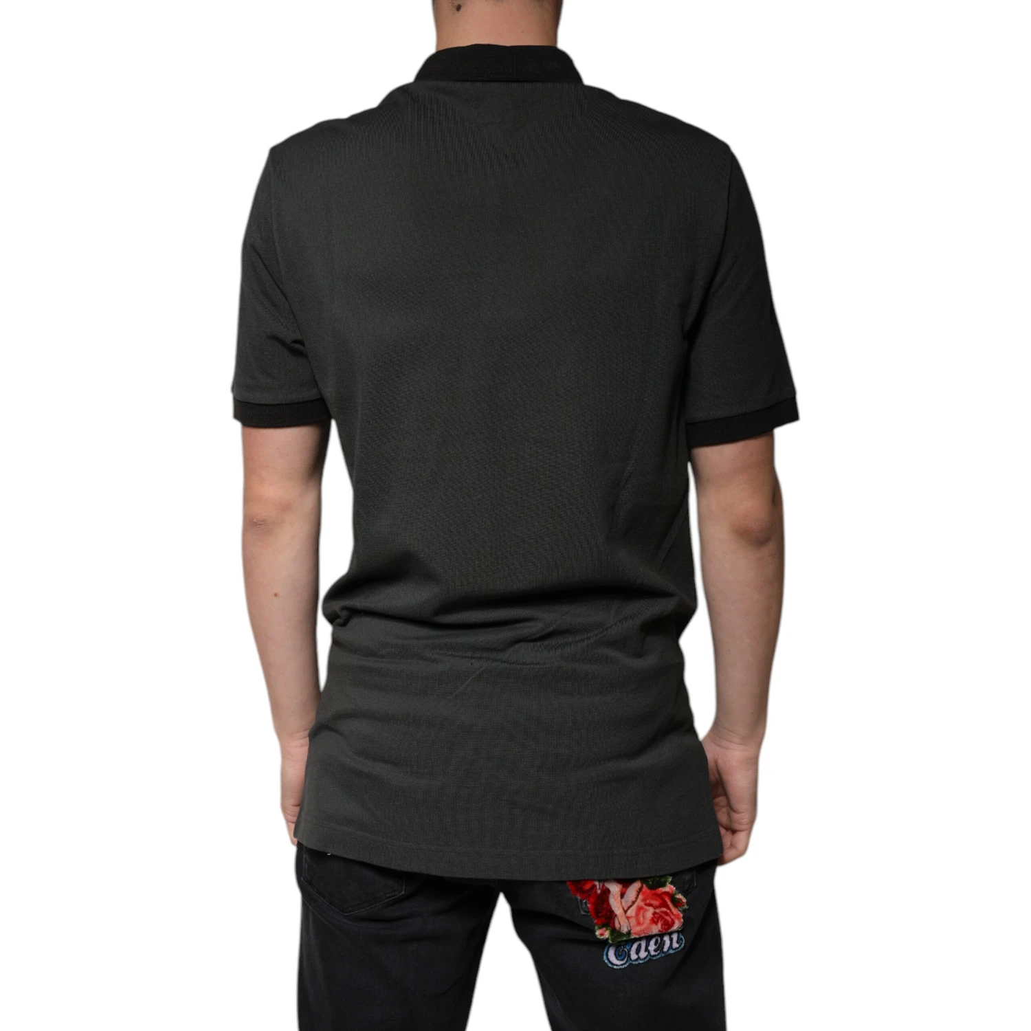 Black Logo Print Collared Cotton Polo T-shirt