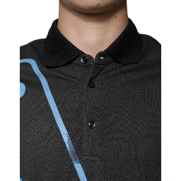 Black Logo Print Collared Cotton Polo T-shirt
