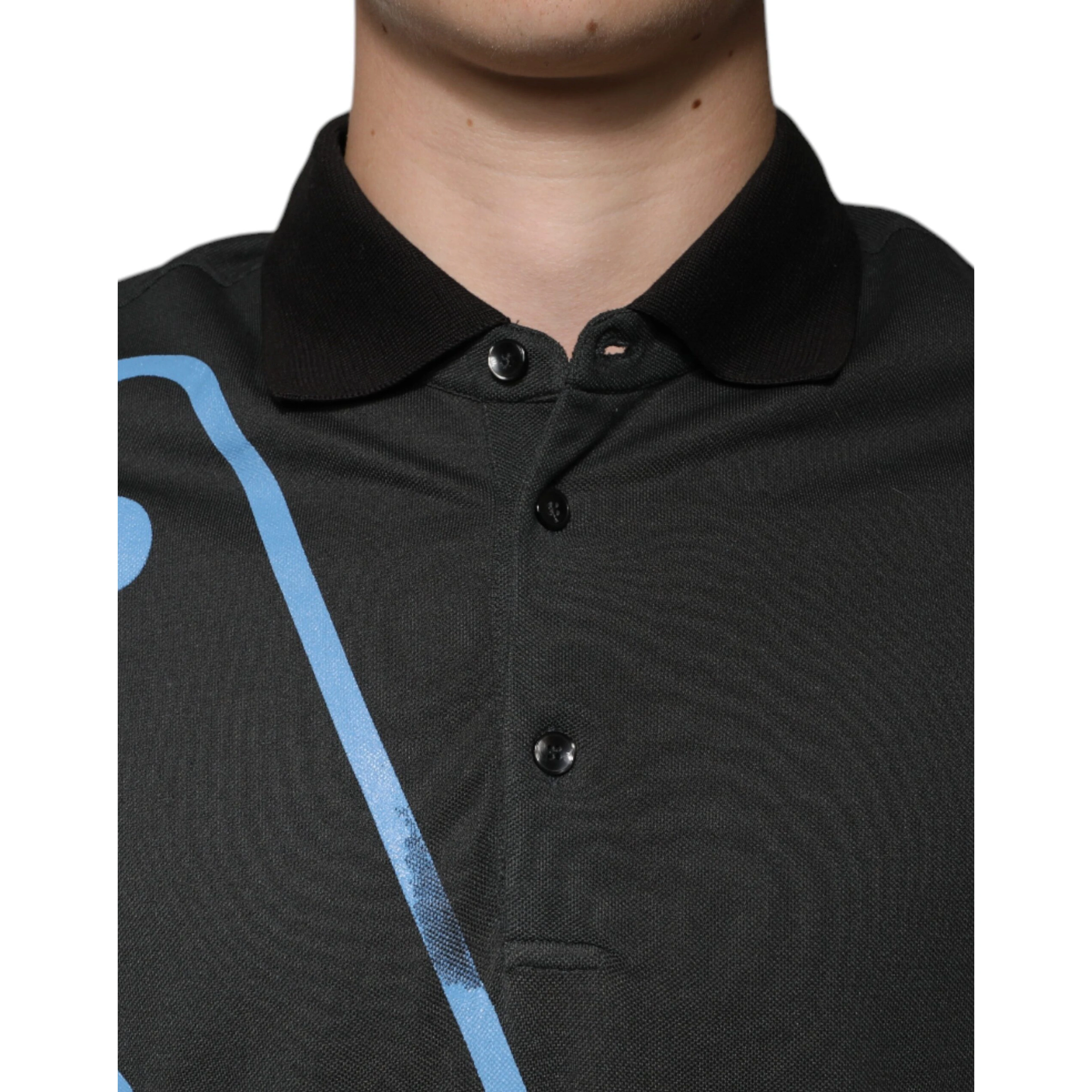 Black Logo Print Collared Cotton Polo T-shirt