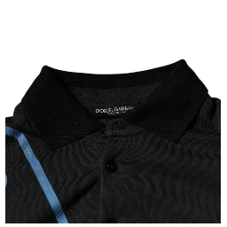 Black Logo Print Collared Cotton Polo T-shirt
