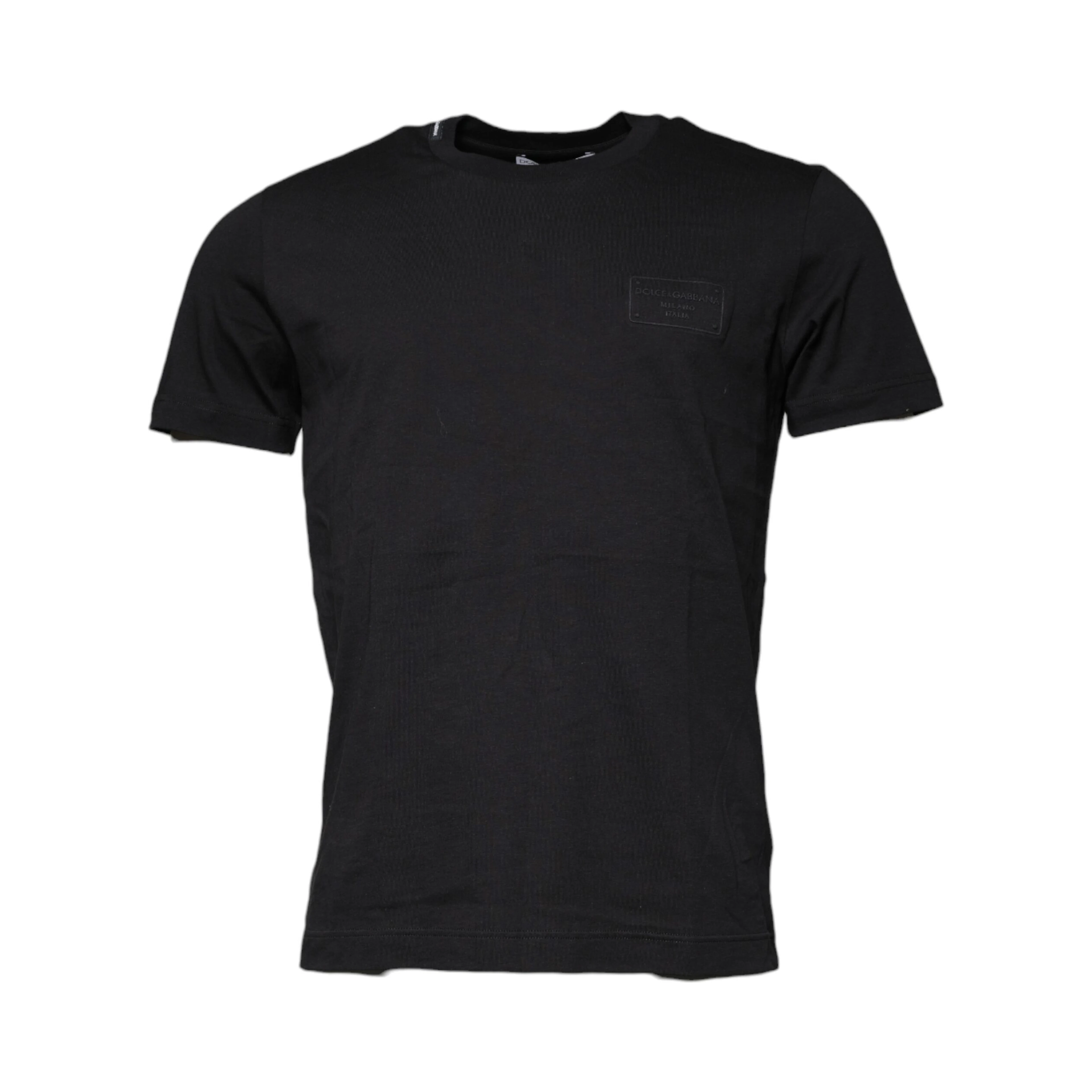 Black Cotton Crew Neck Short Sleeves T-shirt