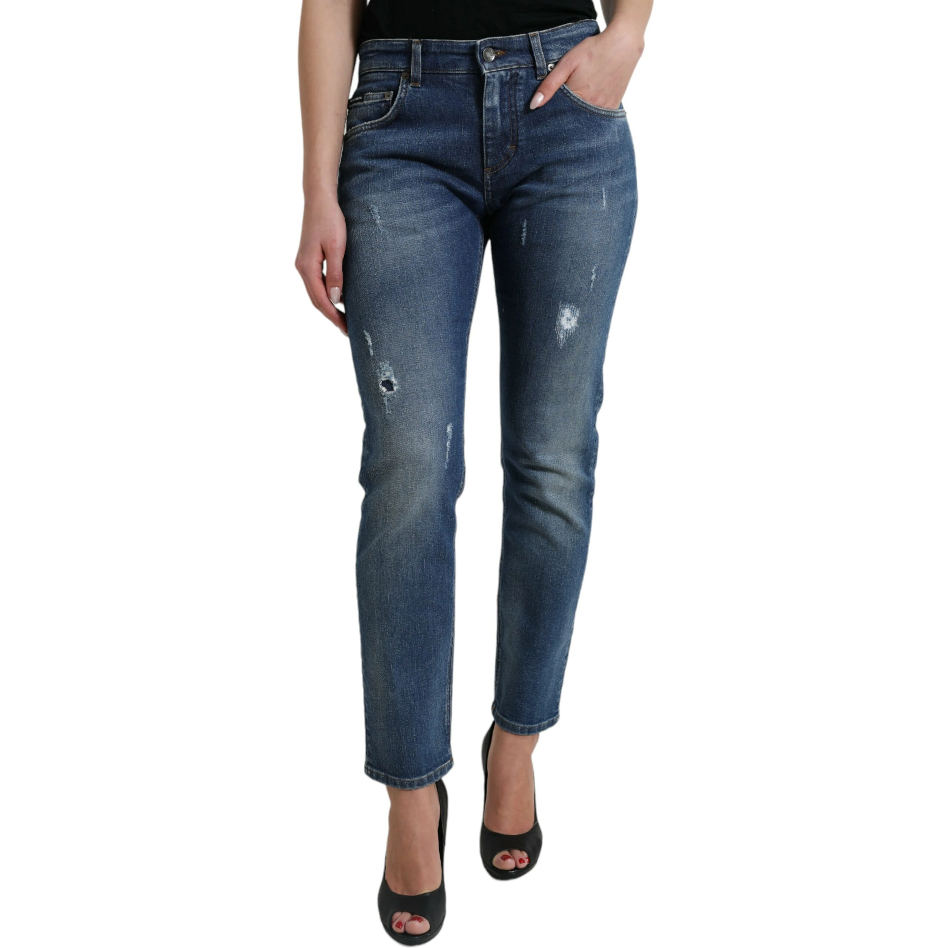 Blue BOYFRIEND Mid Waist Cotton Denim Jeans