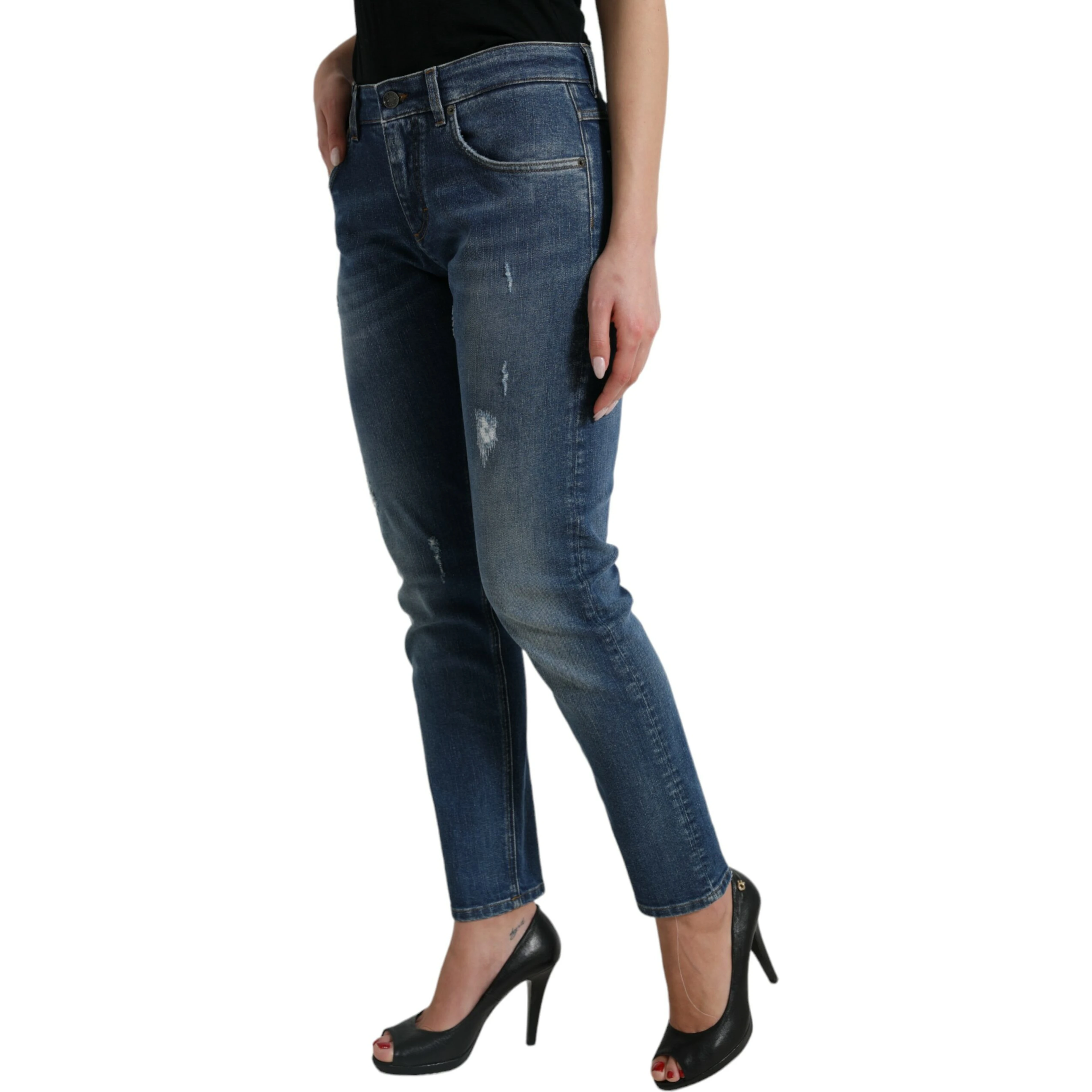 Blue BOYFRIEND Mid Waist Cotton Denim Jeans