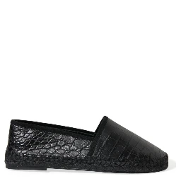 Black Exotic Leather Espadrilles Slip On Shoes