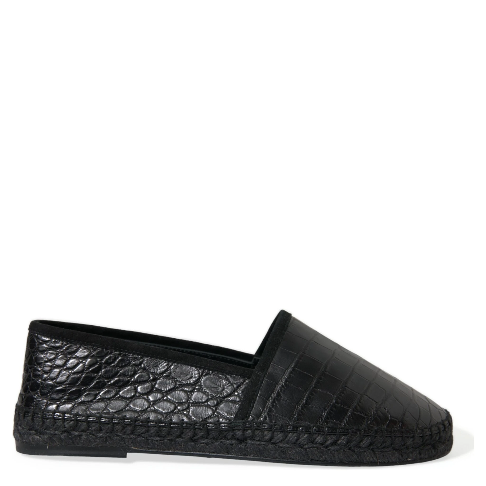 Black Exotic Leather Espadrilles Slip On Shoes
