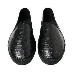 Black Exotic Leather Espadrilles Slip On Shoes