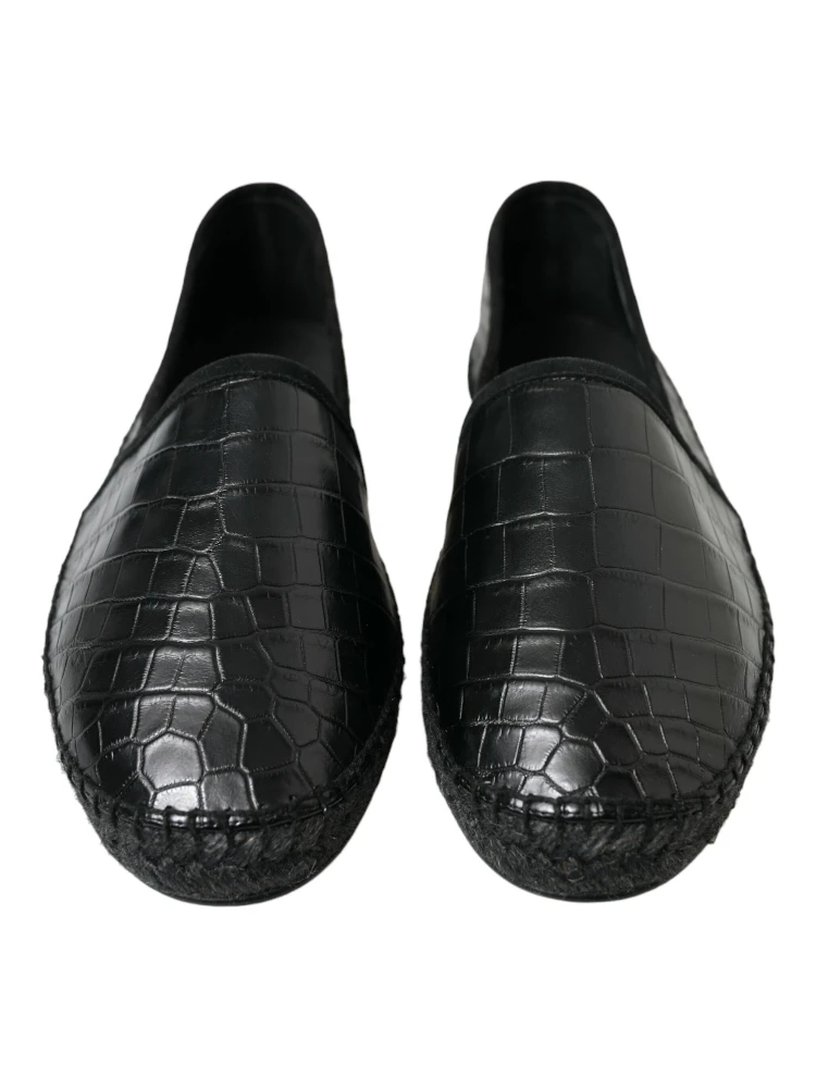 Black Exotic Leather Espadrilles Slip On Shoes alternative