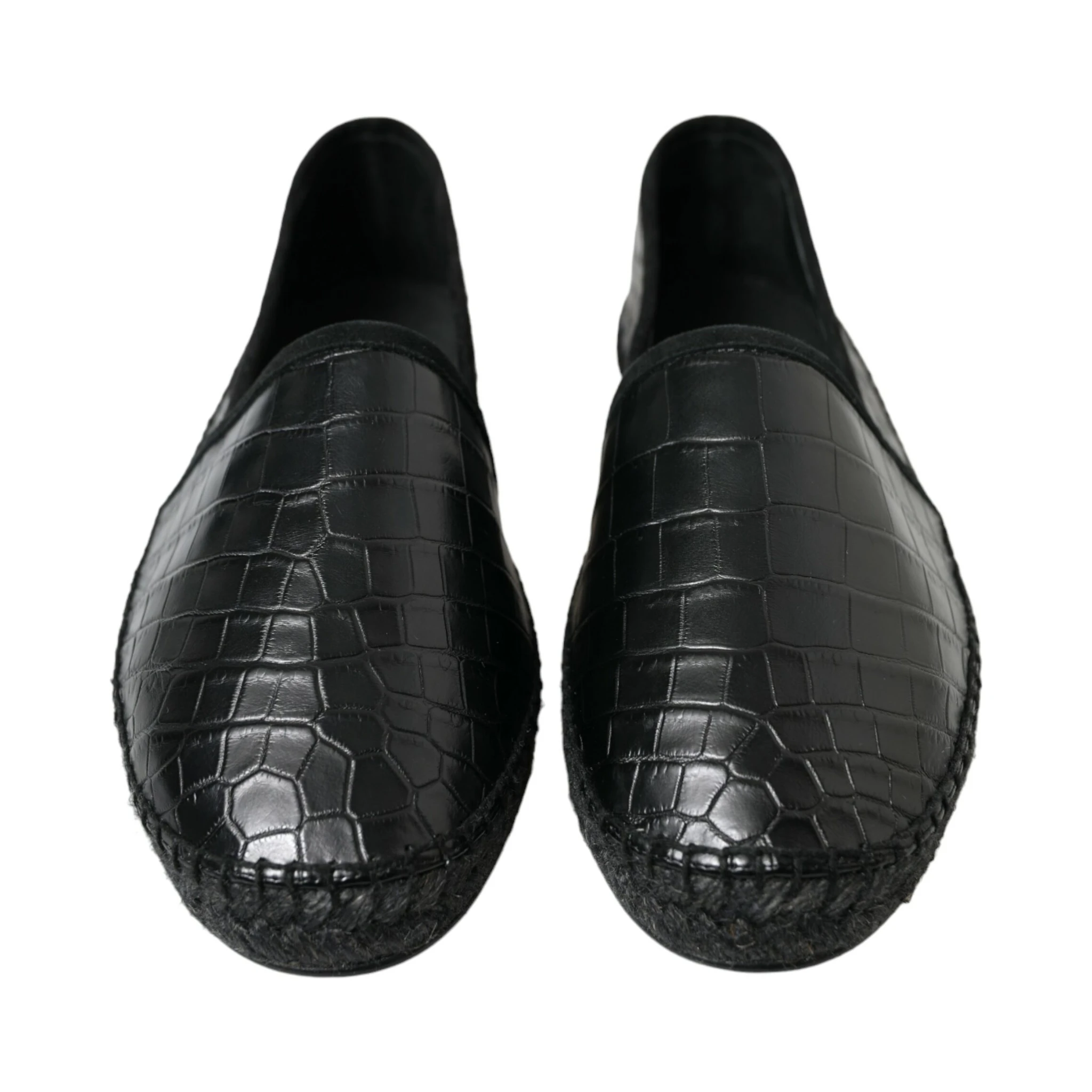 Black Exotic Leather Espadrilles Slip On Shoes