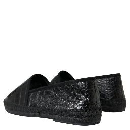 Black Exotic Leather Espadrilles Slip On Shoes