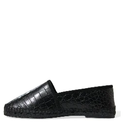 Black Exotic Leather Espadrilles Slip On Shoes