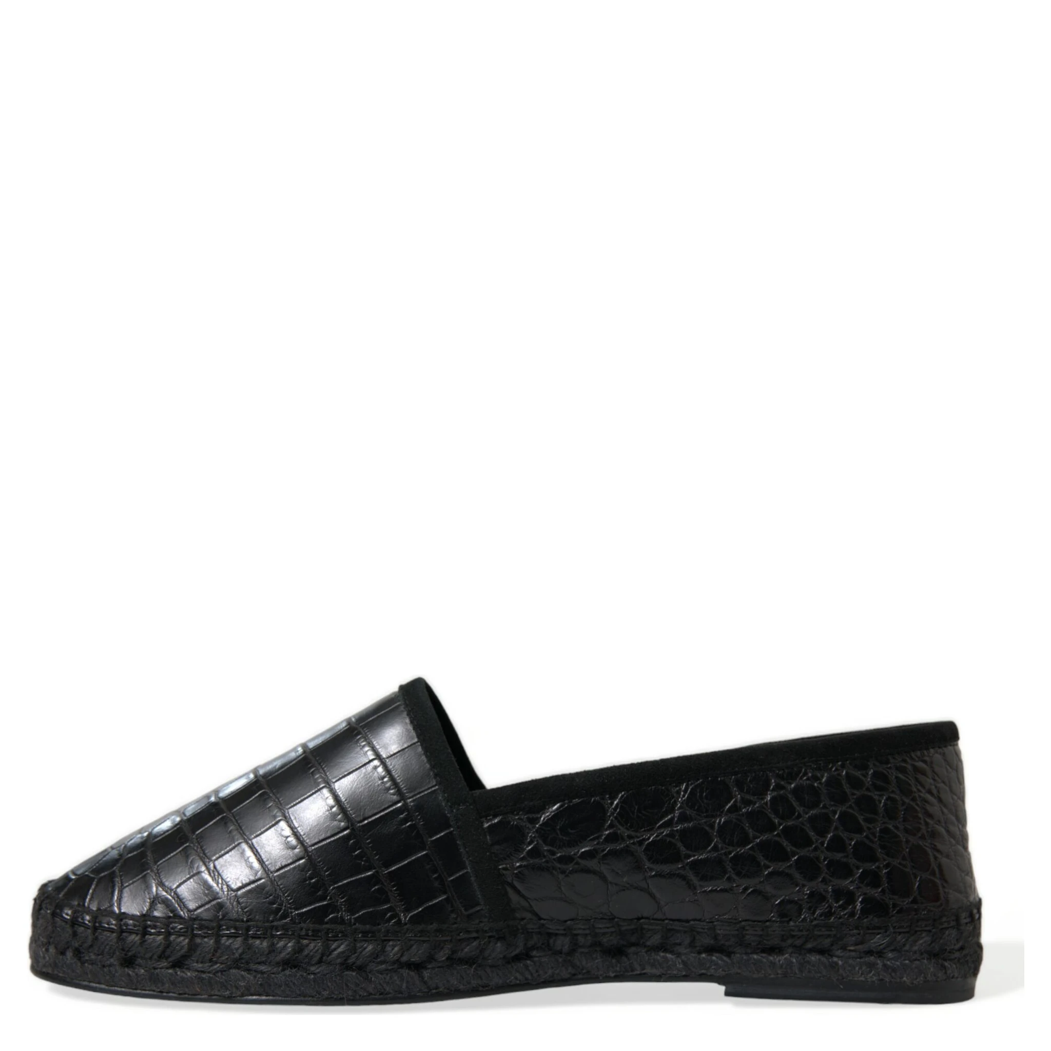 Black Exotic Leather Espadrilles Slip On Shoes