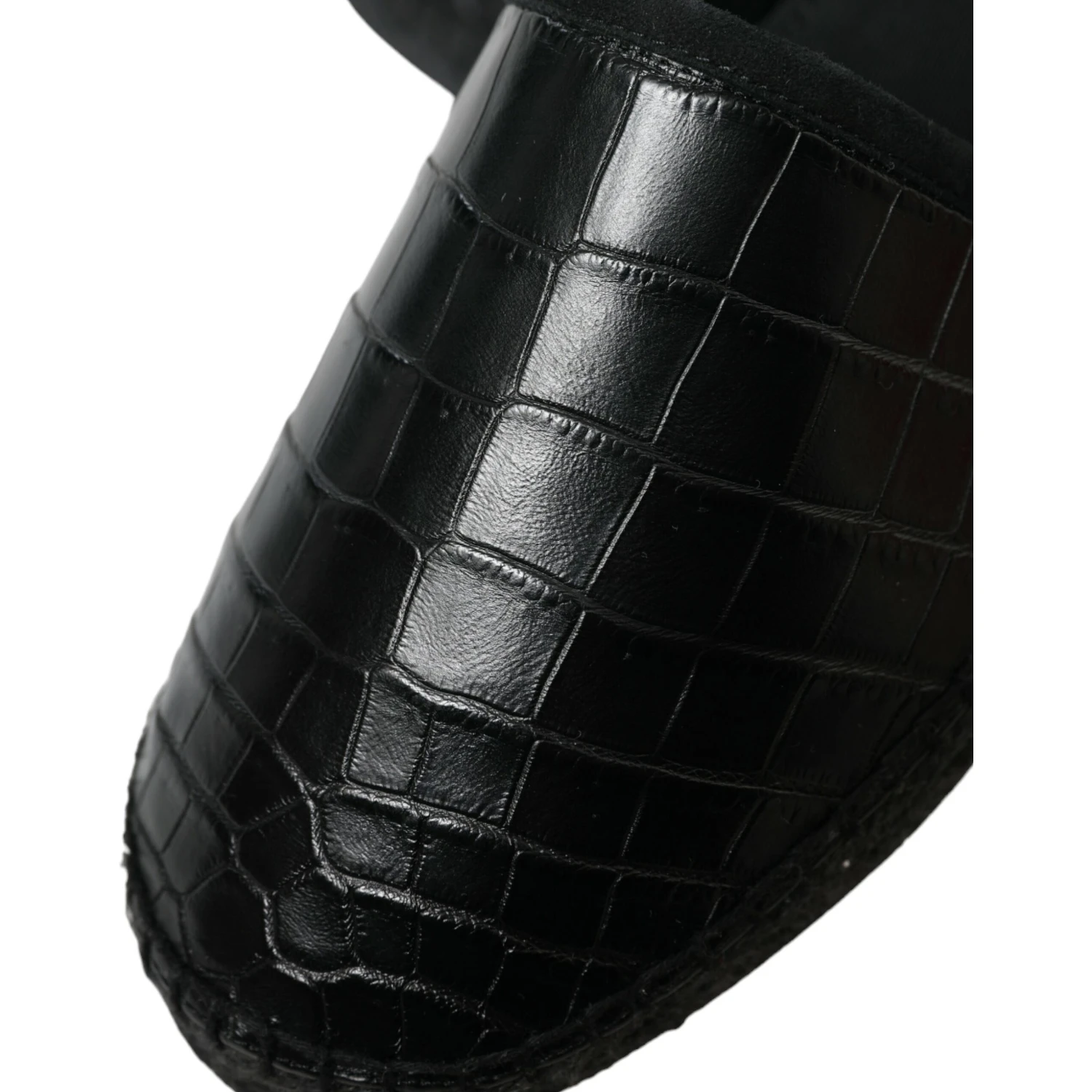 Black Exotic Leather Espadrilles Slip On Shoes