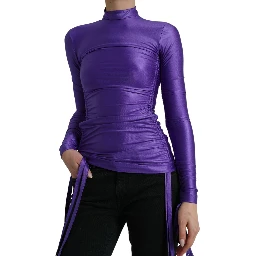 Purple Nylon Stretch Slim Long Sleeves Top