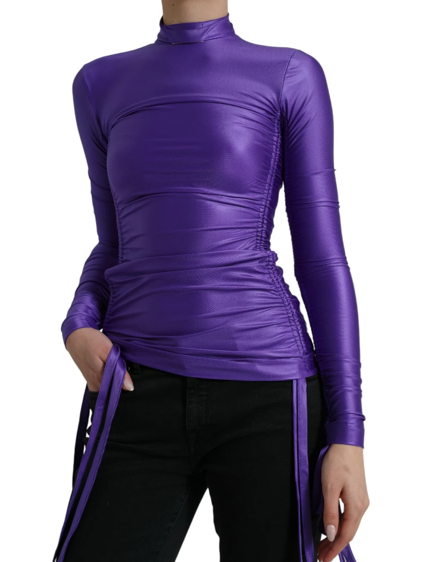 Purple Nylon Stretch Slim Long Sleeves Top