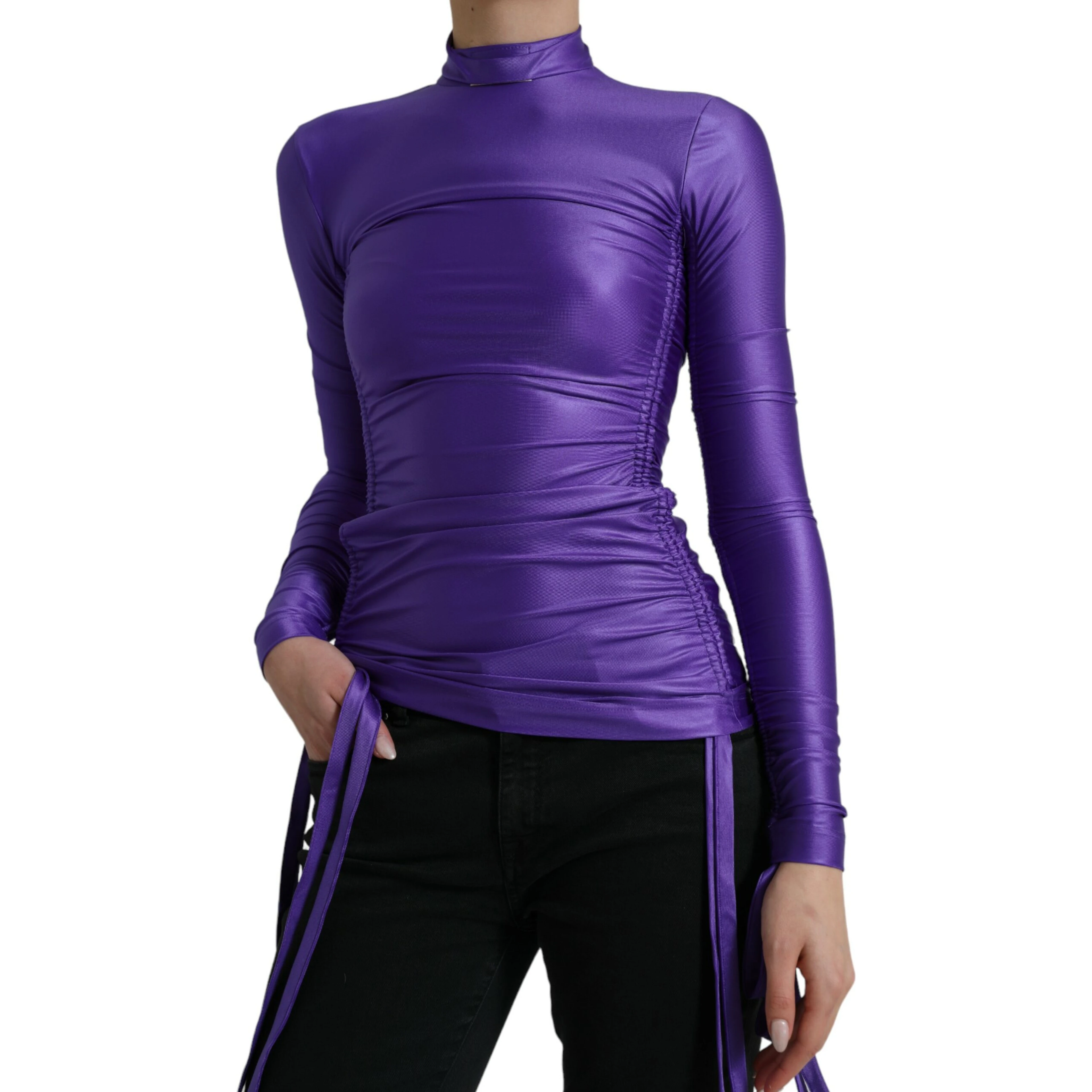 Purple Nylon Stretch Slim Long Sleeves Top