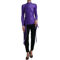 Purple Nylon Stretch Slim Long Sleeves Top
